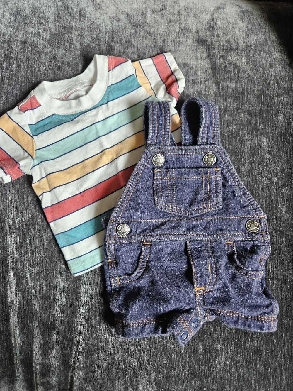 Carter's Striped Tee With Short Overalls Set